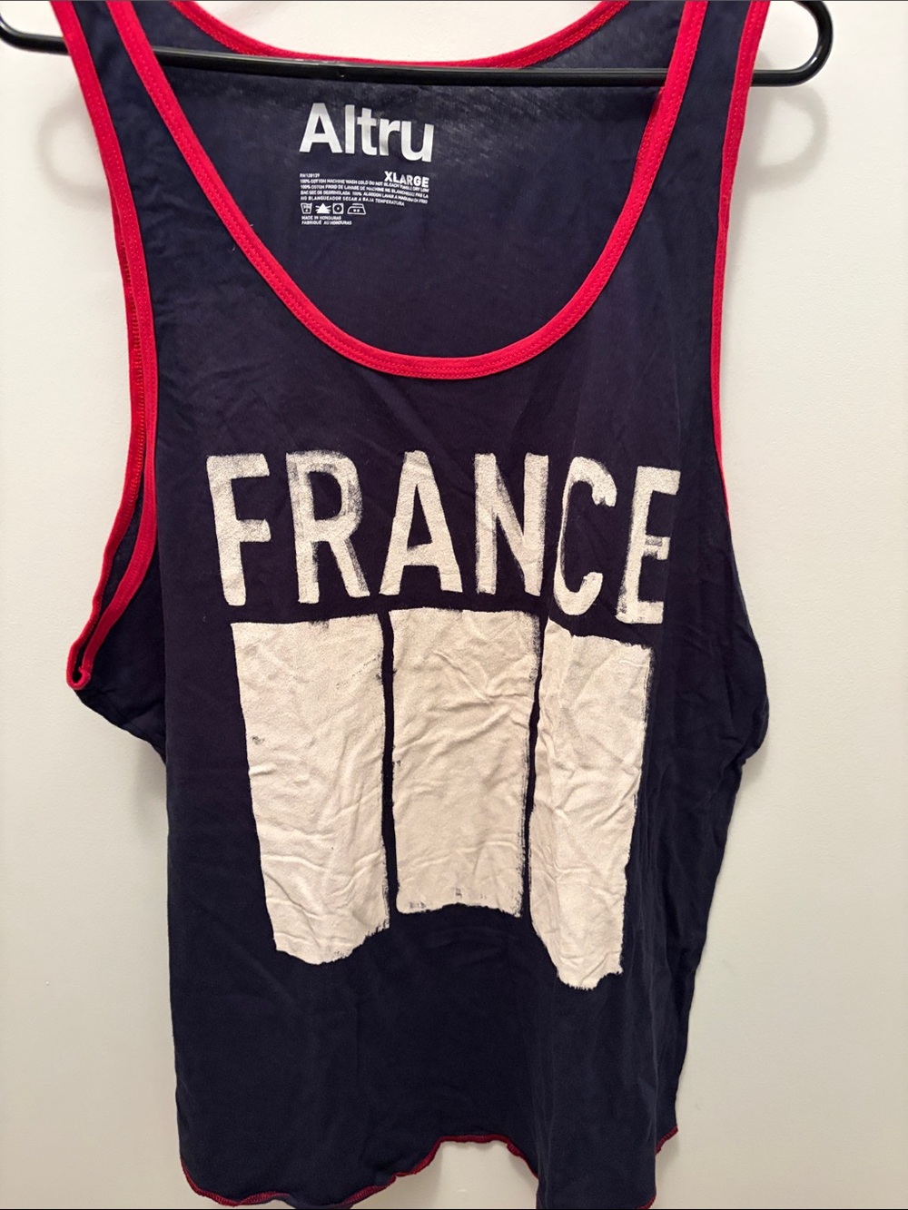 NWOT Altru Navy Tank Top with Red Trim and FRANCE Graphic